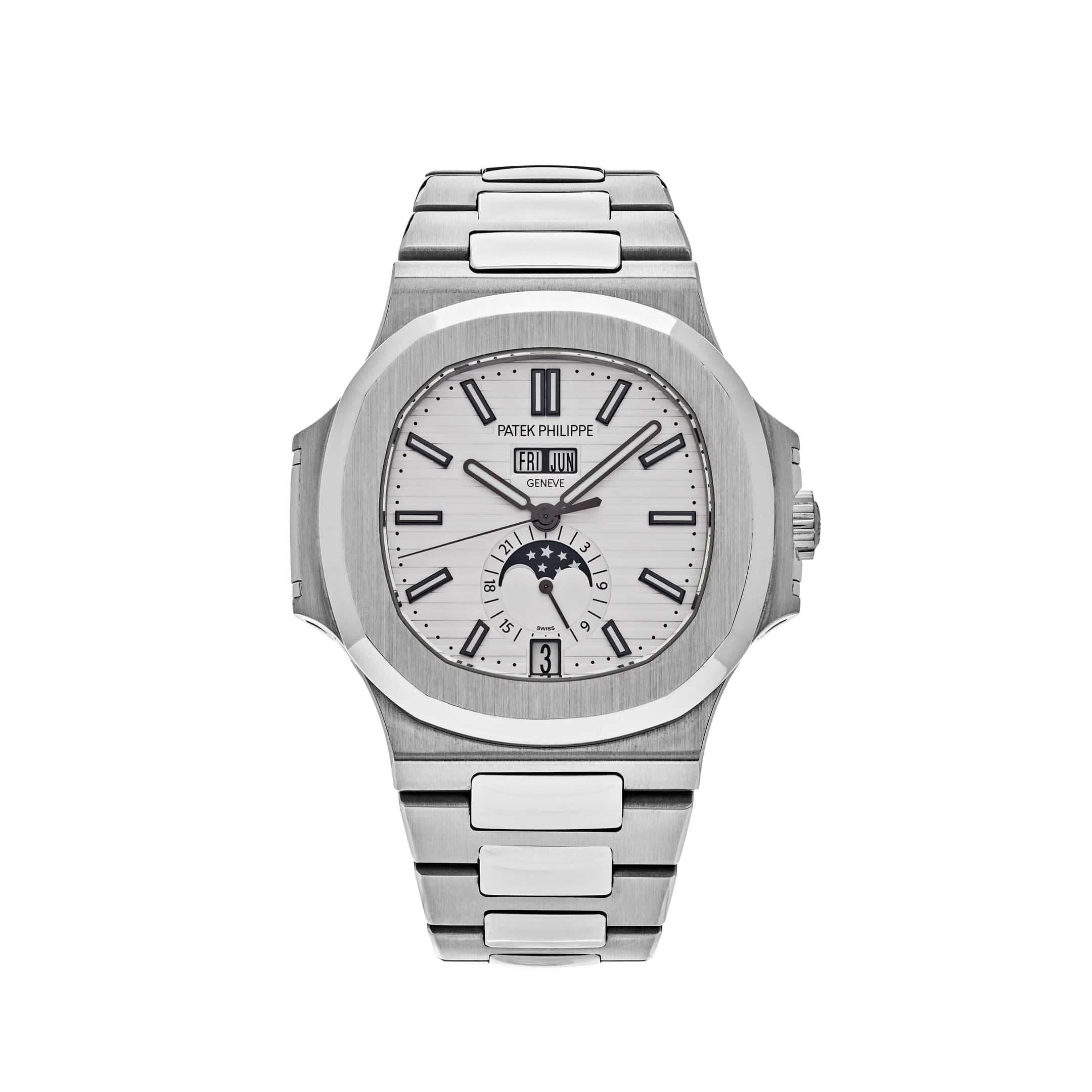 Patek Philippe Nautilus 5726/1A-010 Annual Calendar Moon Phases Stainless Steel White Dial