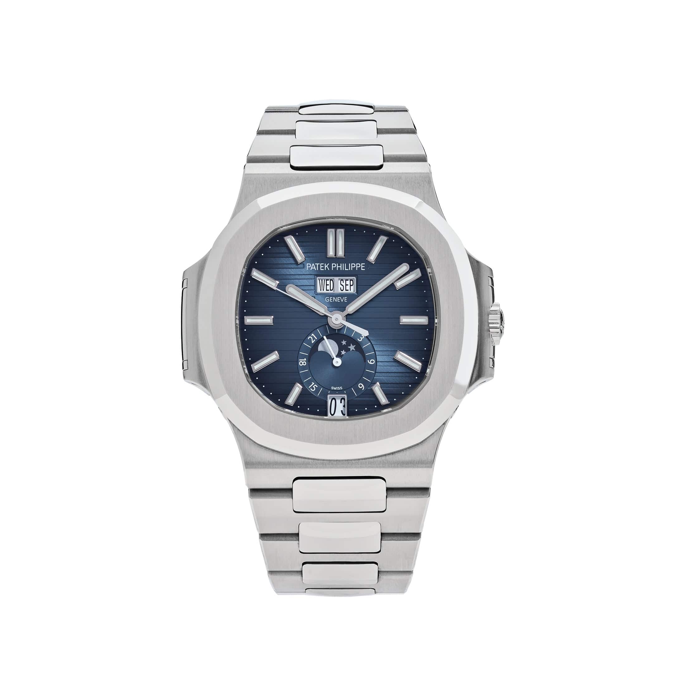 Luxury Watch Patek Philippe Nautilus Annual Calendar Blue Dial 5726/1A-014 Wrist Aficionado