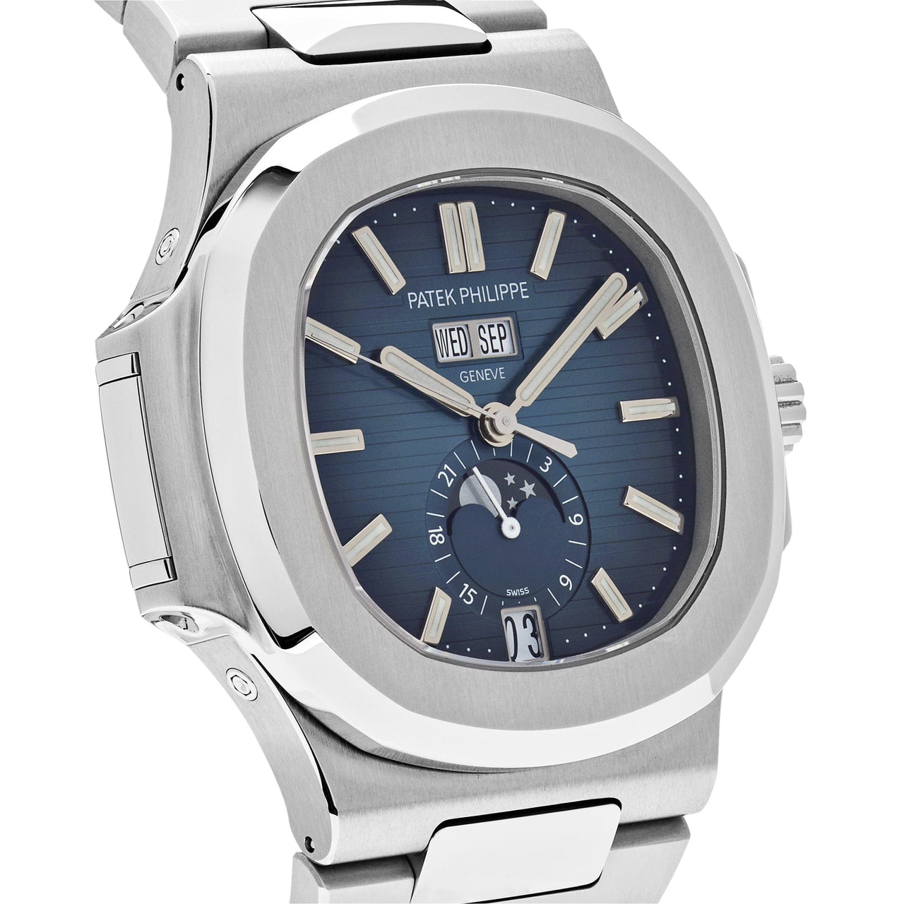 Luxury Watch Patek Philippe Nautilus Annual Calendar Blue Dial 5726/1A-014 Wrist Aficionado