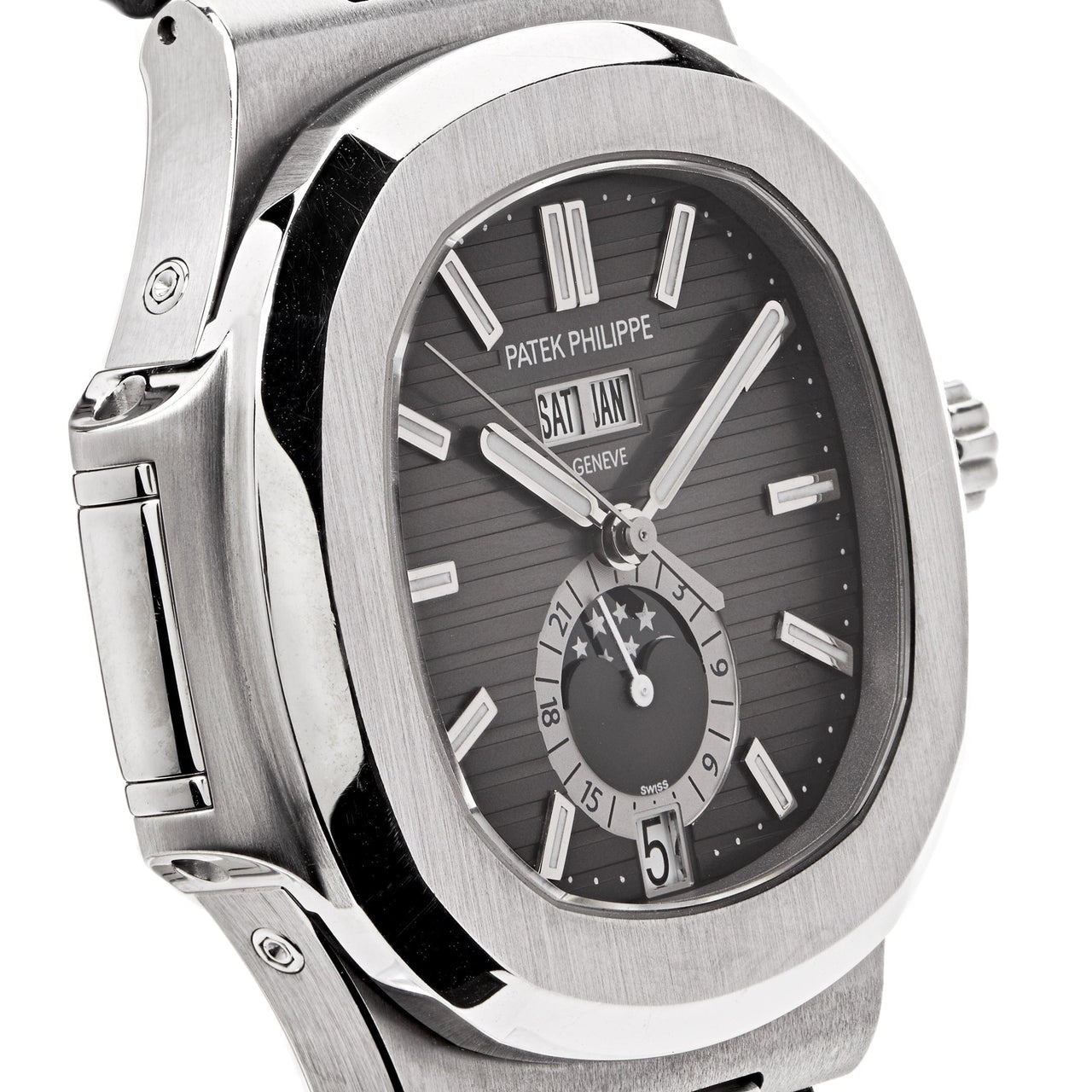 Luxury Watch Patek Philippe Nautilus Annual Calendar Moon Phases 5726A-001 Wrist Aficionado