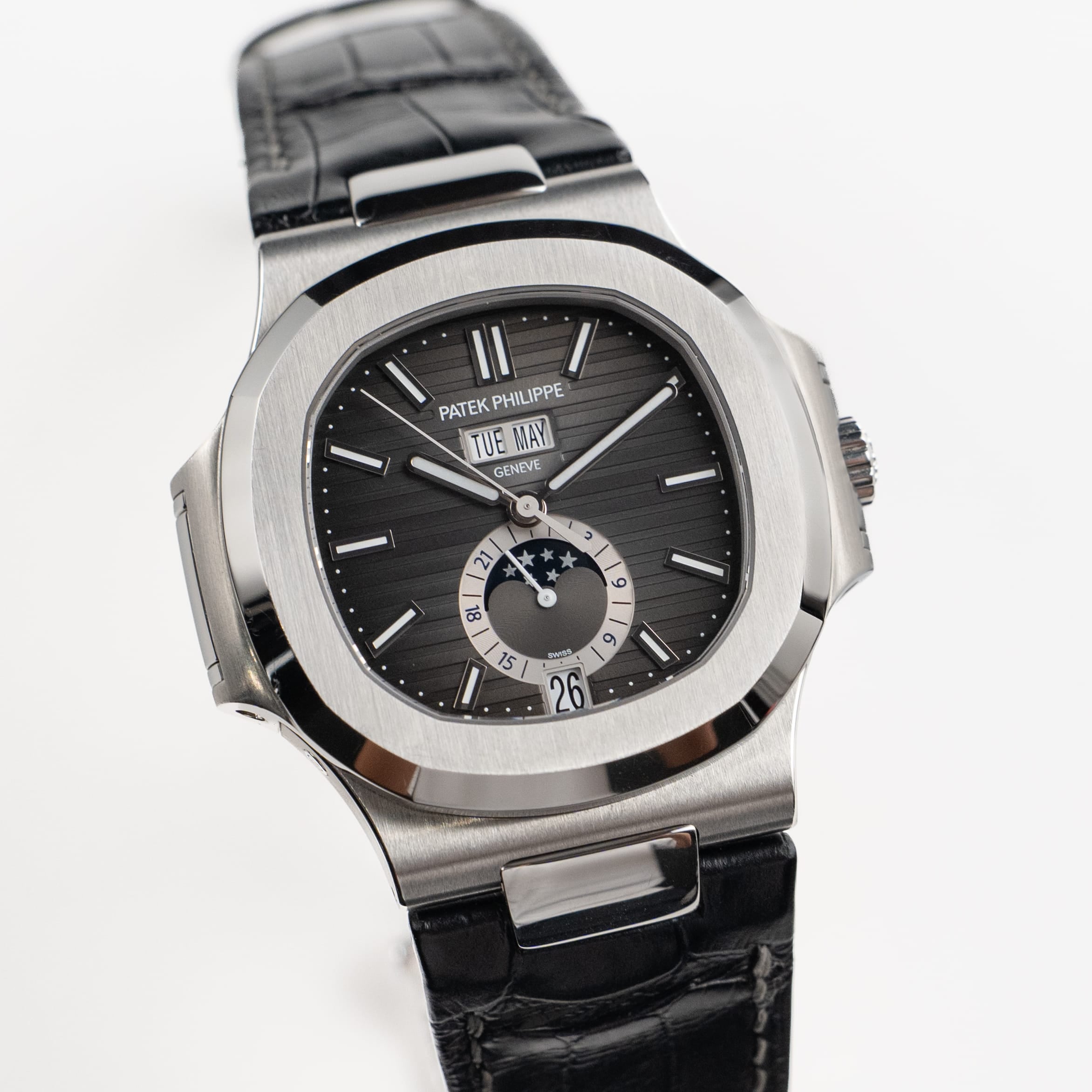 Patek Philippe Nautilus 5726A-001 Annual Calendar Moon Phases Stainless Steel Black Dial (2024)