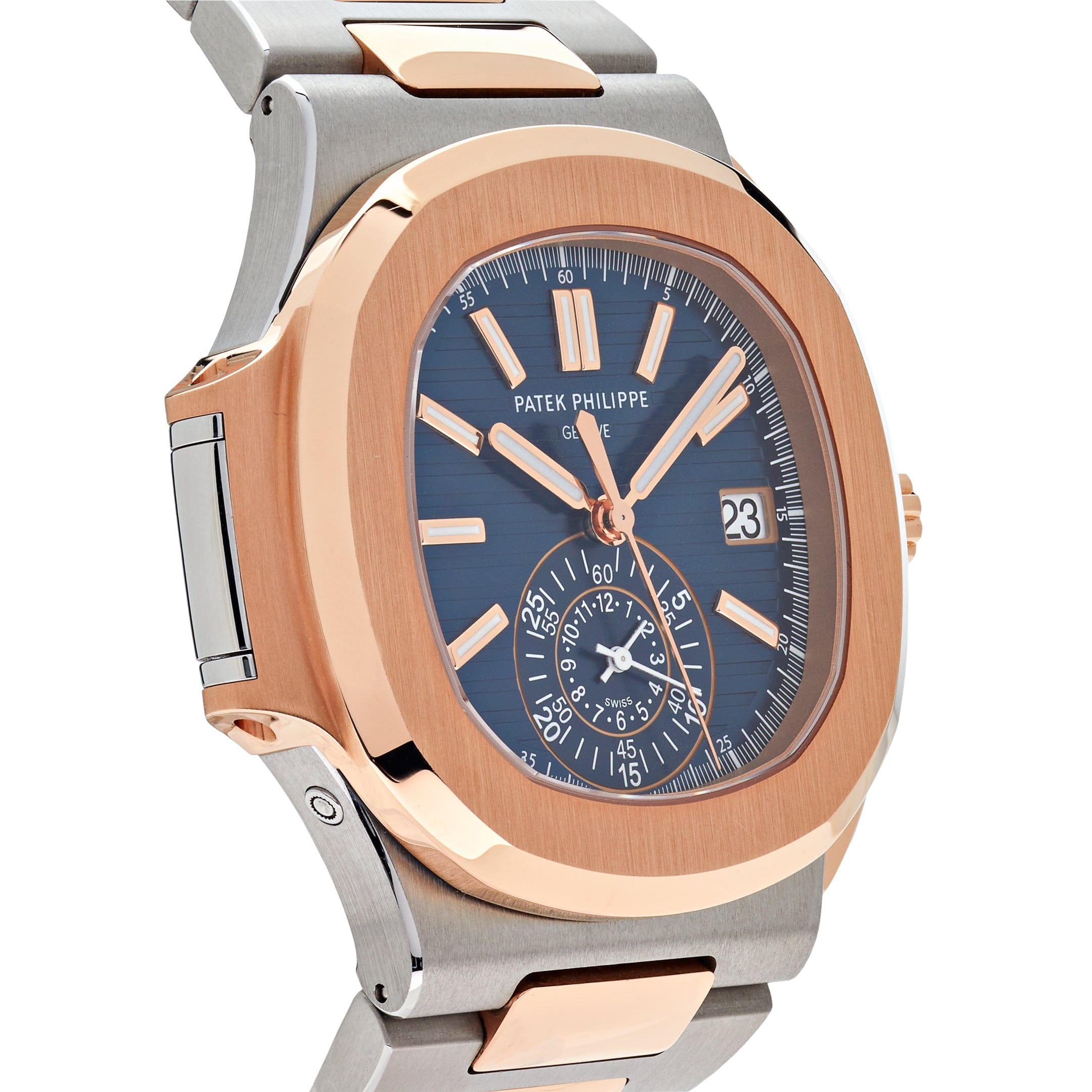 Luxury Watch Patek Philippe Nautilus Chronograph Steel & Rose Gold Blue Dial 5980/1AR-001 Wrist Aficionado