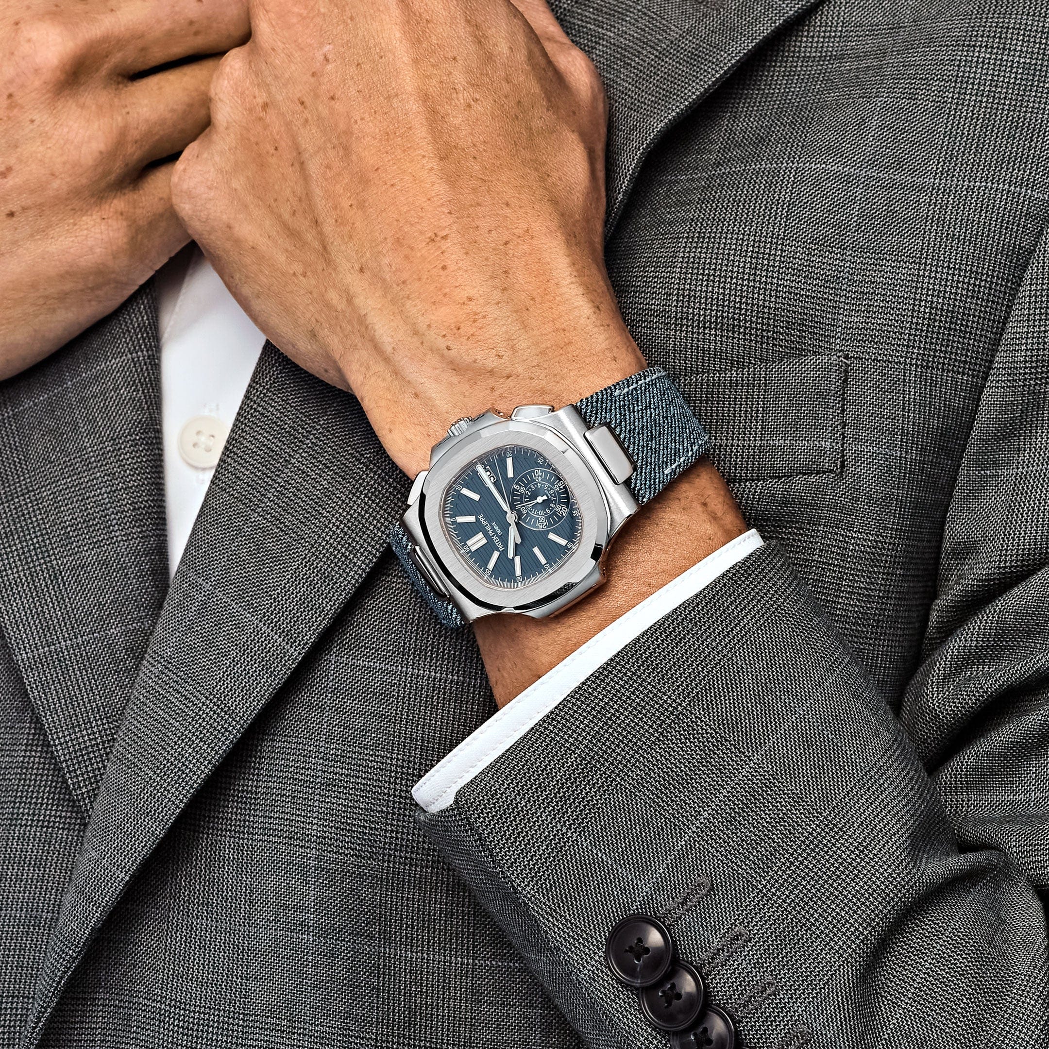 Patek Philippe Nautilus 5980/60G-001 'Denim' Flyback Chronograph White Gold Blue-Gray Dial (2024)