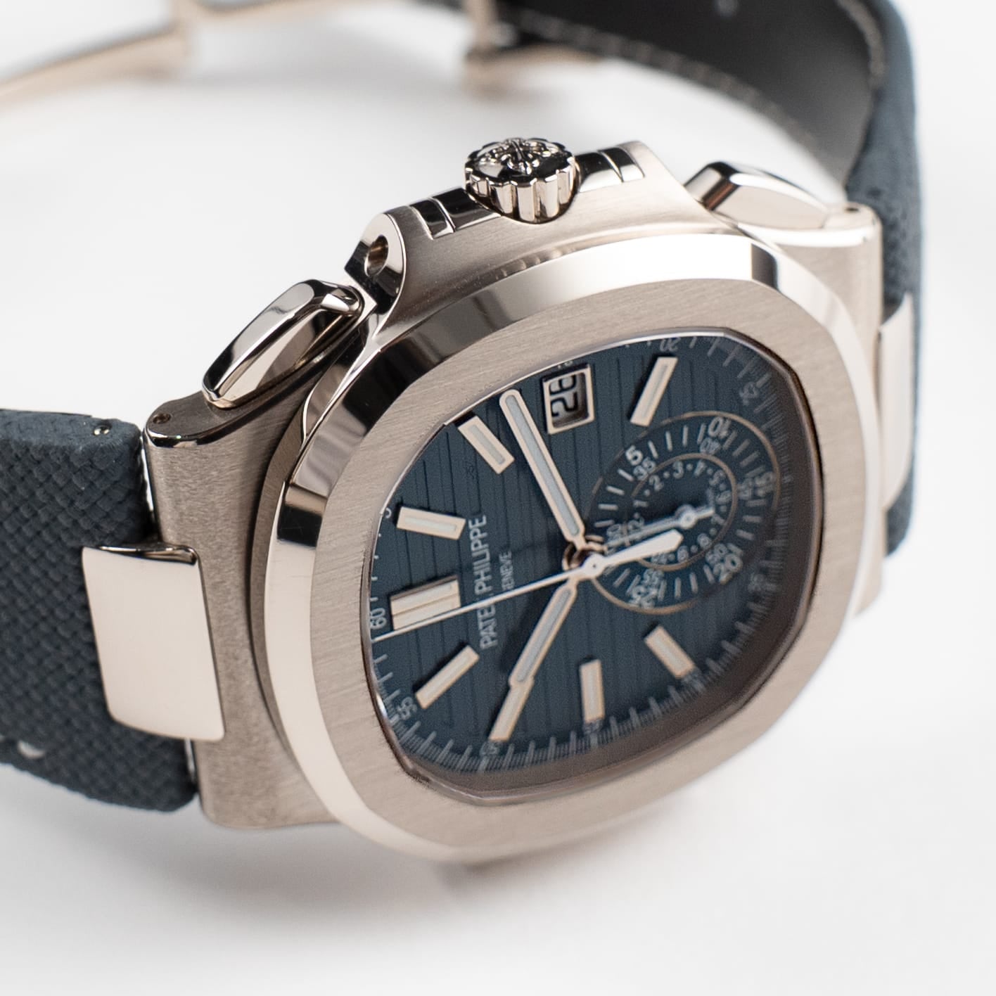 Patek Philippe Nautilus 5980/60G-001 'Denim' Flyback Chronograph White Gold Blue-Gray Dial (2025)