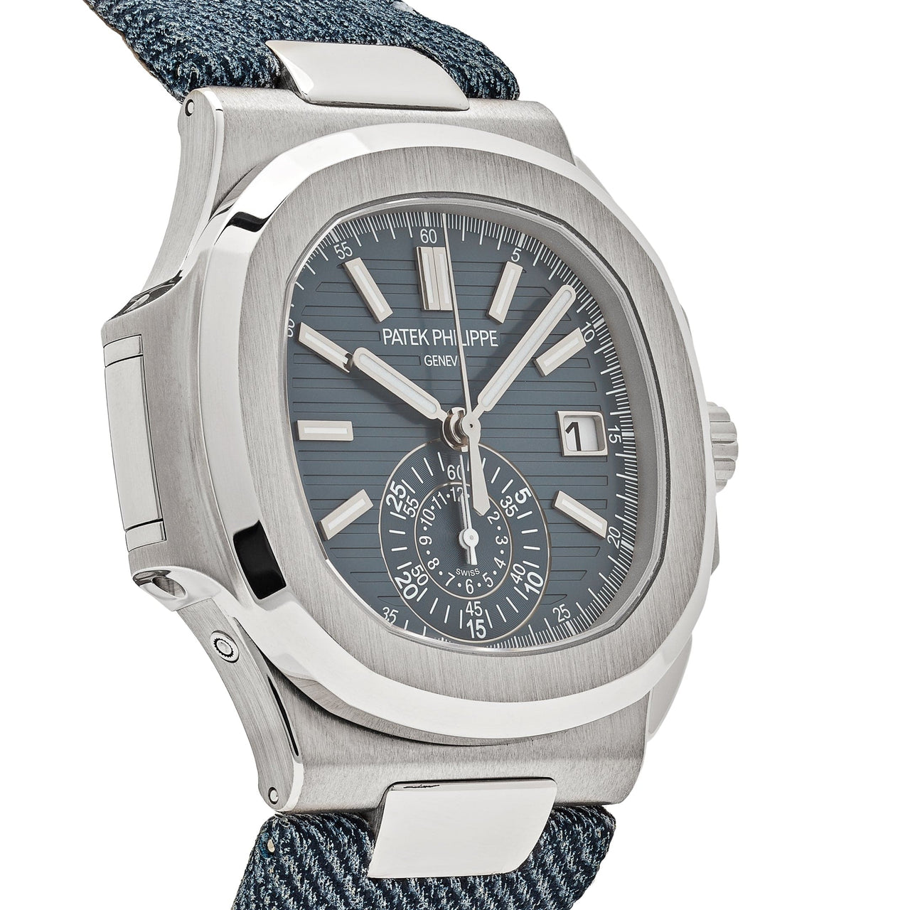 Patek Philippe Nautilus 5980/60G-001 Flyback Chronograph White Gold Blue-Gray Dial (2024)