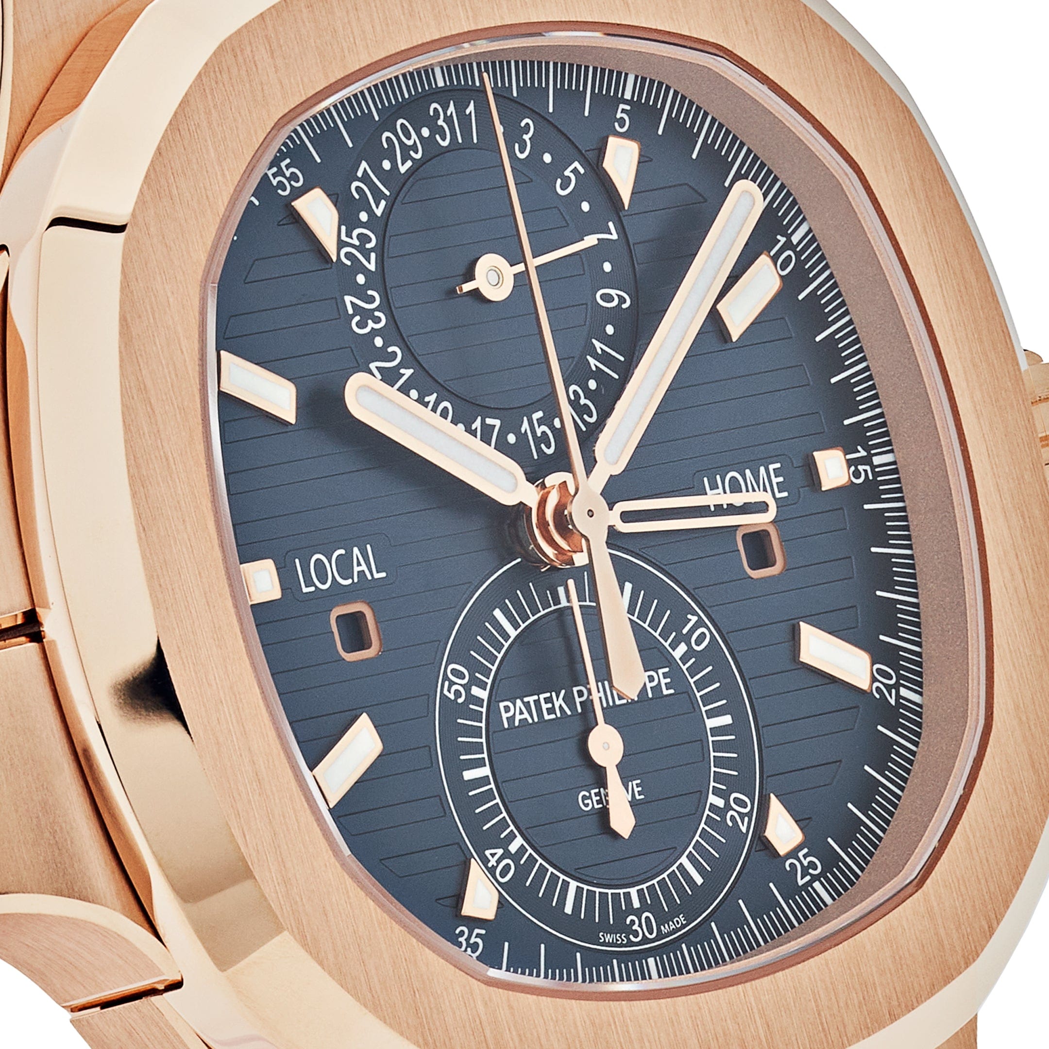 Luxury Watch Patek Philippe Nautilus Travel Time Chronograph Rose Gold Blue Dial 5990/1R-001 (2023) Wrist Aficionado