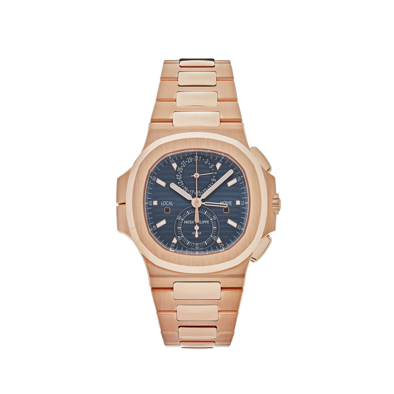 Luxury Watch Patek Philippe Nautilus Travel Time Chronograph Rose Gold Blue Dial 5990/1R-001 (2023) Wrist Aficionado