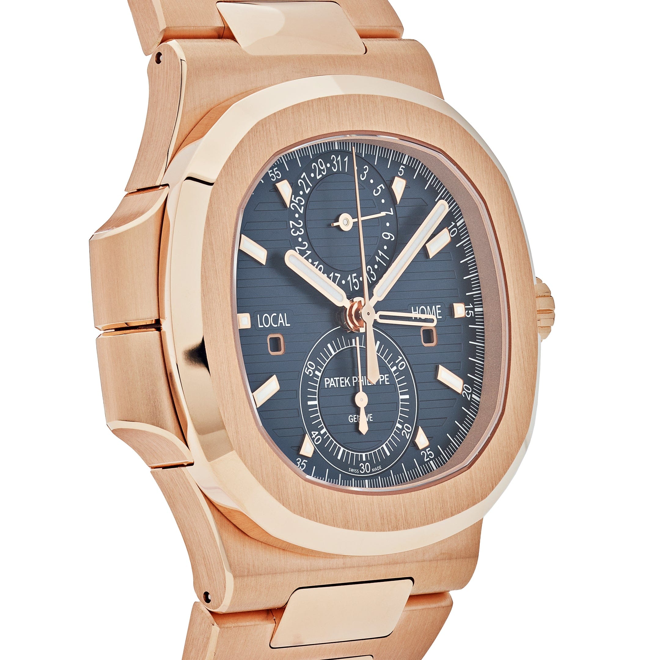 Luxury Watch Patek Philippe Nautilus Travel Time Chronograph Rose Gold Blue Dial 5990/1R-001 (2023) Wrist Aficionado