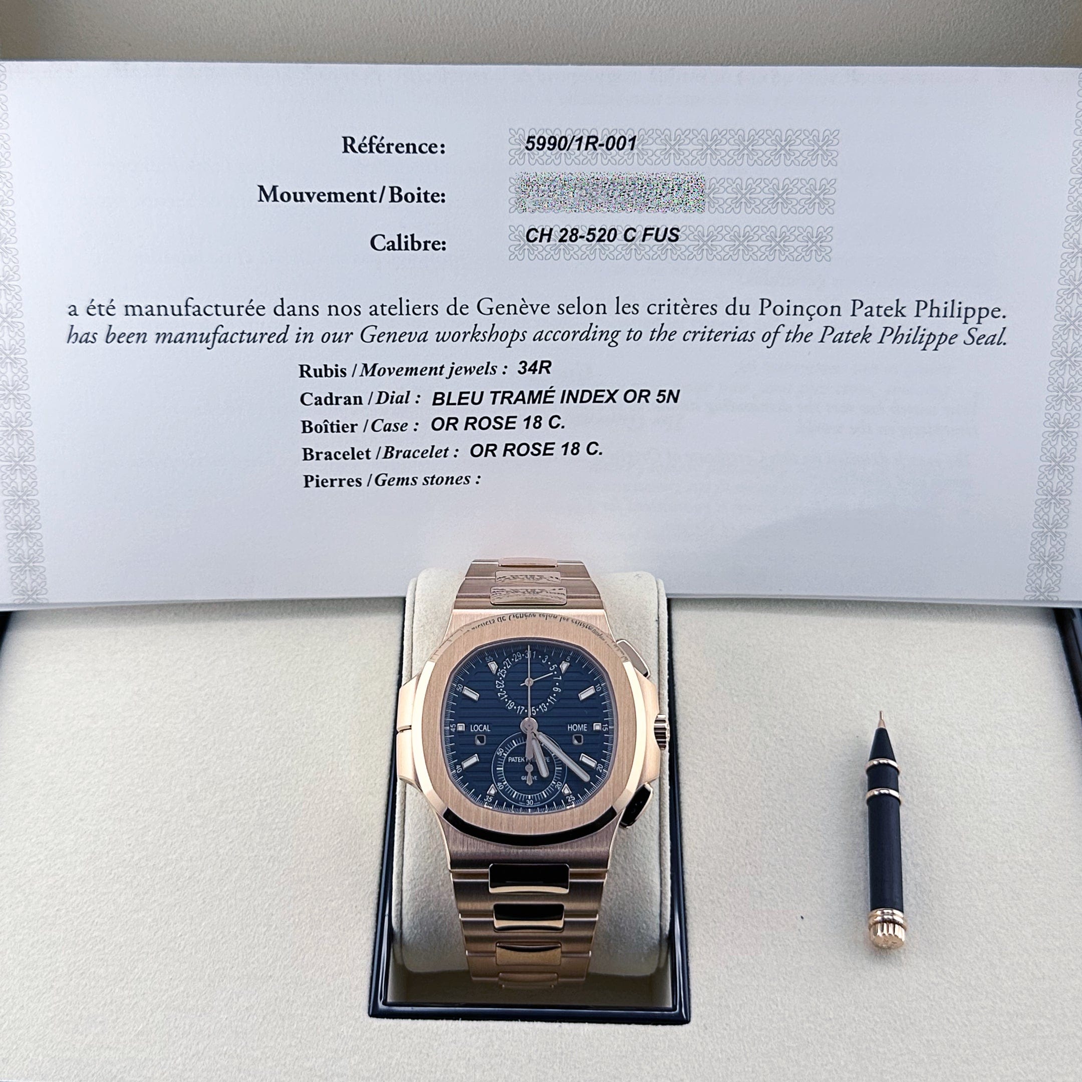 Patek Philippe Nautilus 5990/1R-001 Travel Time Flyback Chronograph Rose Gold Blue Dial (2024)