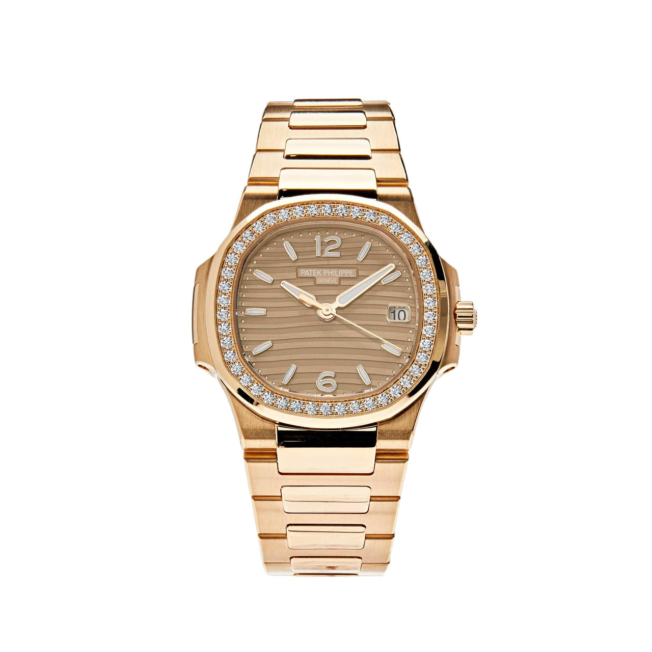 Luxury Watch Patek Philippe Ladies Nautilus Quartz Rose Gold Diamond Bezel 7010/1R-012 Wrist Aficionado