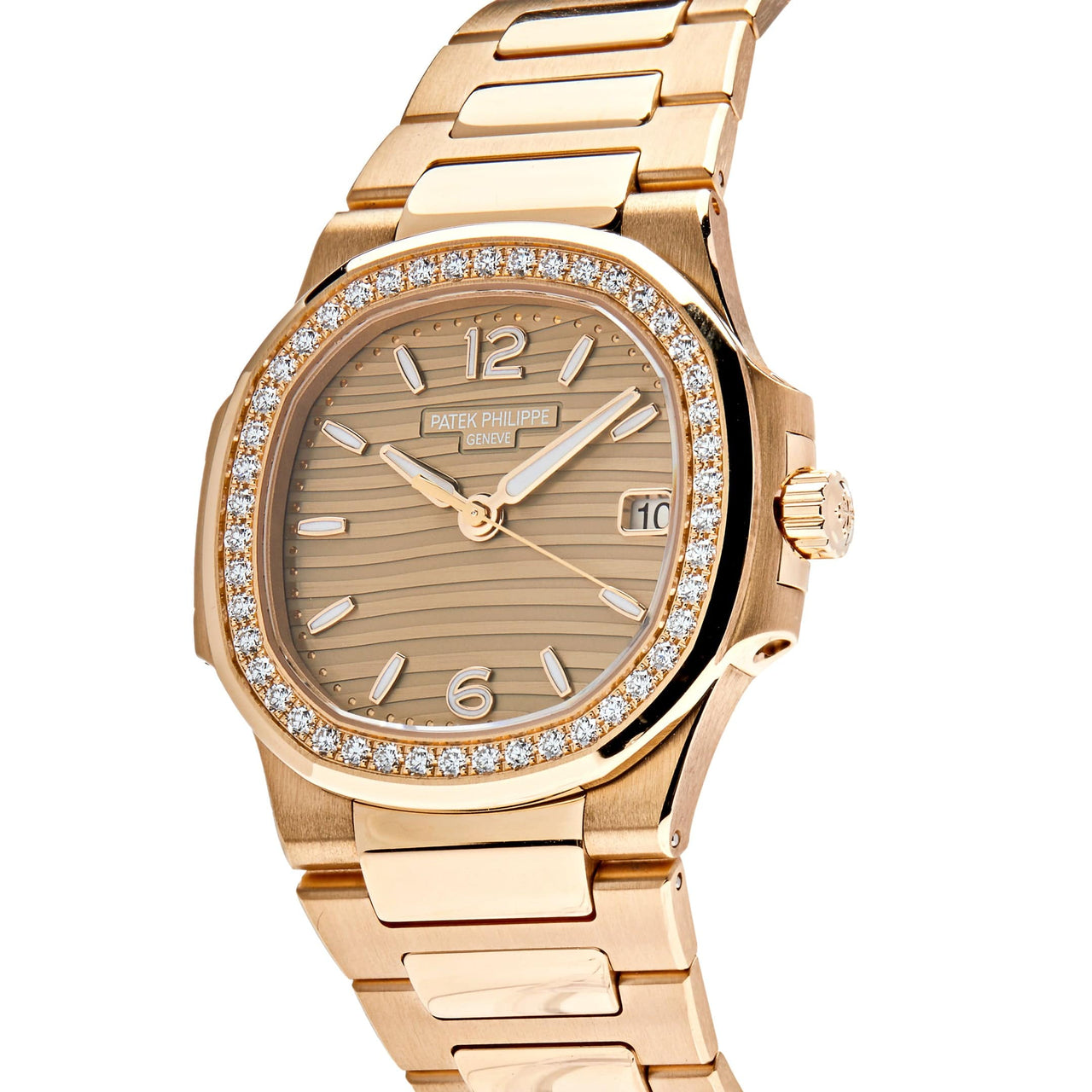 Luxury Watch Patek Philippe Ladies Nautilus Quartz Rose Gold Diamond Bezel 7010/1R-012 Wrist Aficionado
