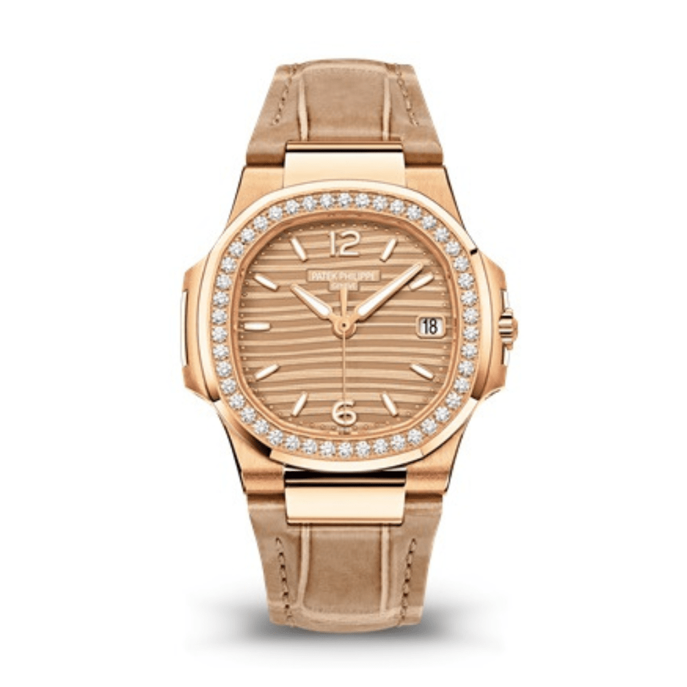 Luxury Watch Patek Philippe Ladies Nautilus Quartz Rose Gold Diamond Bezel 7010/R-012 Wrist Aficionado