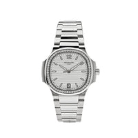 Thumbnail for Luxury Watch Patek Philippe Ladies Diamond Nautilus Stainless Steel White Dial Diamond Bezel 7118/1200A-010 Wrist Aficionado