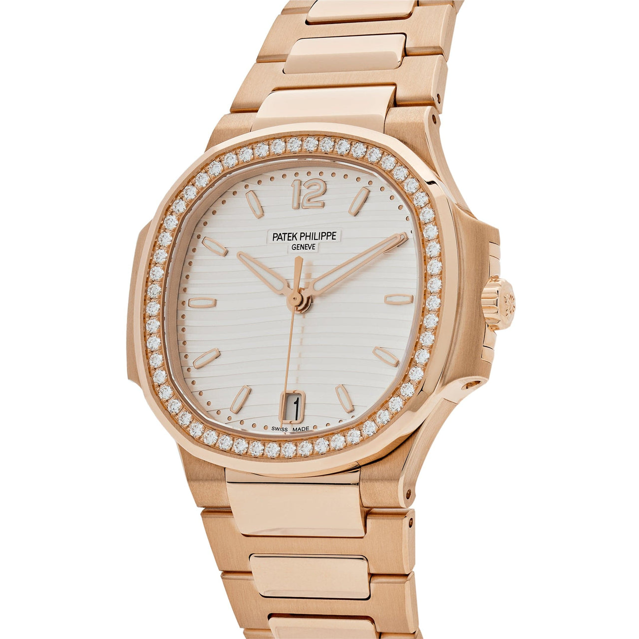 Patek Philippe Nautilus 7118/1200R-001 'Ladies Automatic' Rose Gold Silver Dial Diamond Bezel (2020)