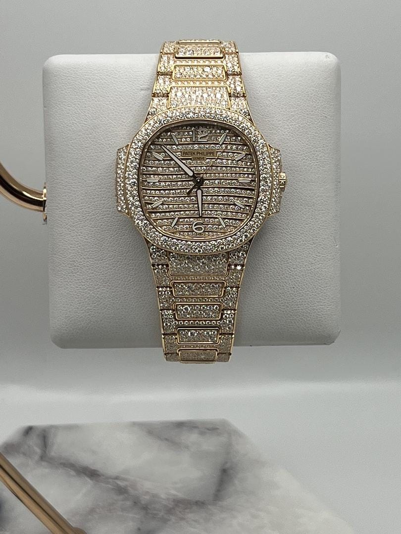 Luxury Watch Patek Philippe Nautilus Rose Gold Iced Out Diamond Set 7118/1450R-001 Wrist Aficionado