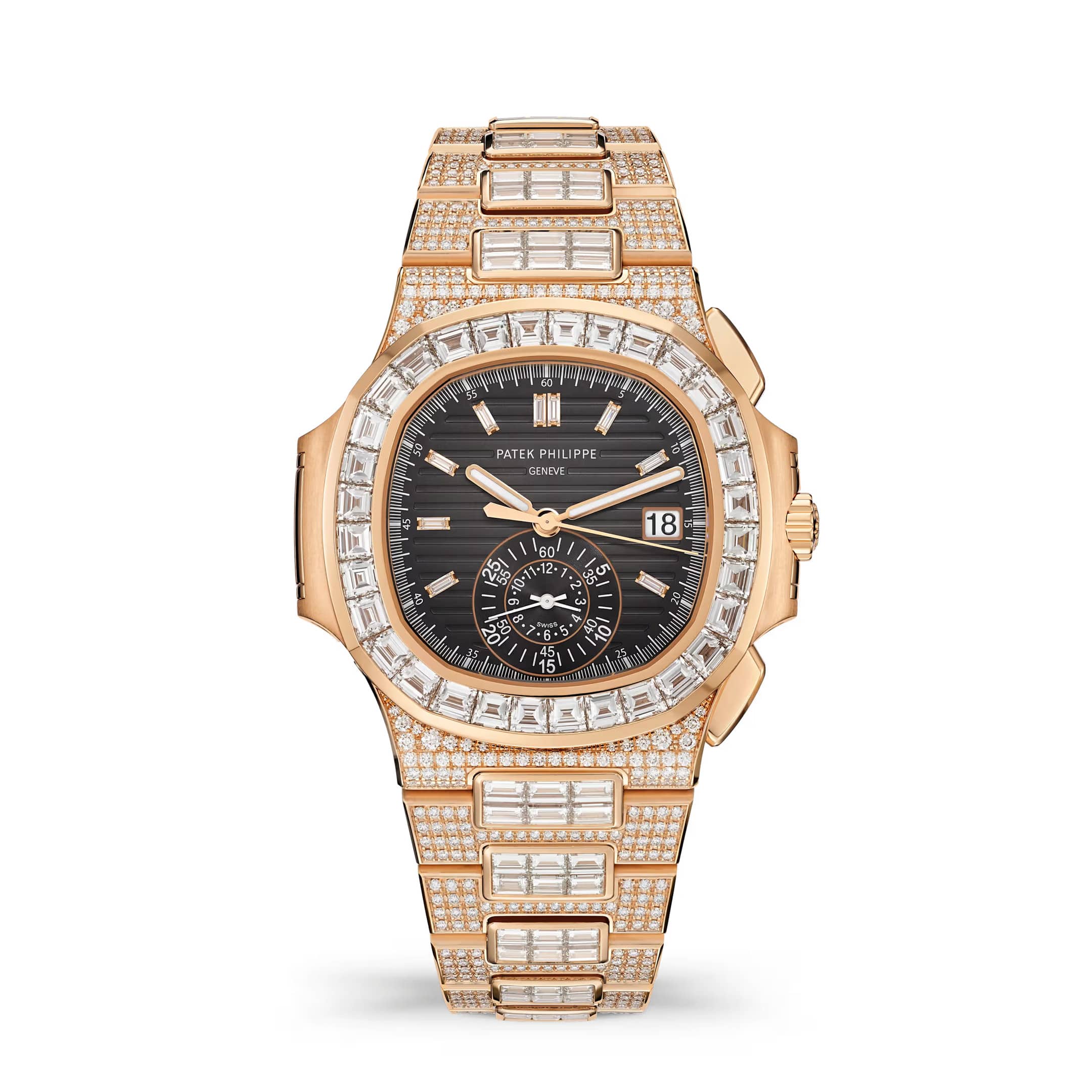 Patek Philippe Nautilus Haute Joaillerie 5980/1400R-011 Flyback Chronograph Rose Gold Diamond Grey Dial Diamond Bezel (2026)