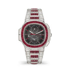 Patek Philippe Nautilus Haute Joaillerie 5990/1422G-001 Flyback Chronograph Travel Time White Gold Ruby Grey Dial Diamond Ruby Bezel (2026)