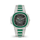 Patek Philippe Nautilus Haute Joaillerie 5990/1423G-001 Flyback Chronograph Travel Time White Gold Emerald Grey Dial Emerald Bezel (2026)