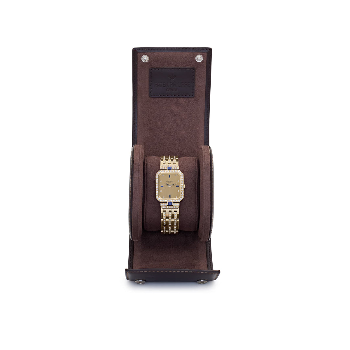 Patek Philippe Octagonal Watch 3847/001 Vintage 'Ladies' Yellow Gold Champagne Dial Blue Sapphire and Diamond-Set
