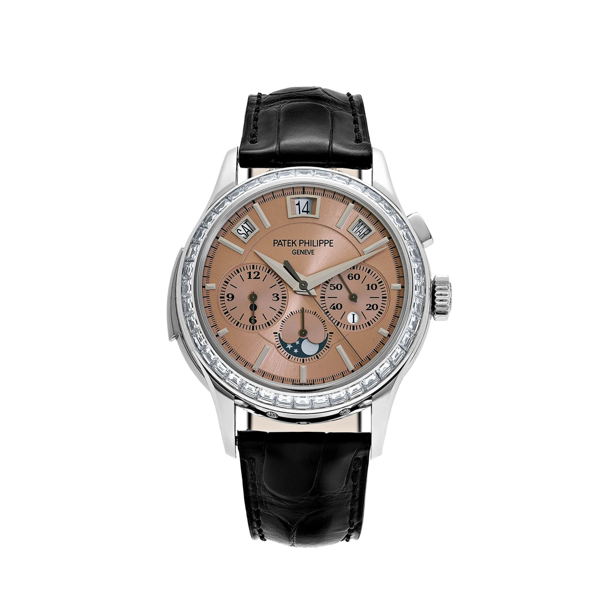 Patek Philippe Grand Complications 5208/300P-010 Minute Repeater Perpetual Calendar Chronograph Platinum Salmon Dial Diamond Baguette Bezel (2021)
