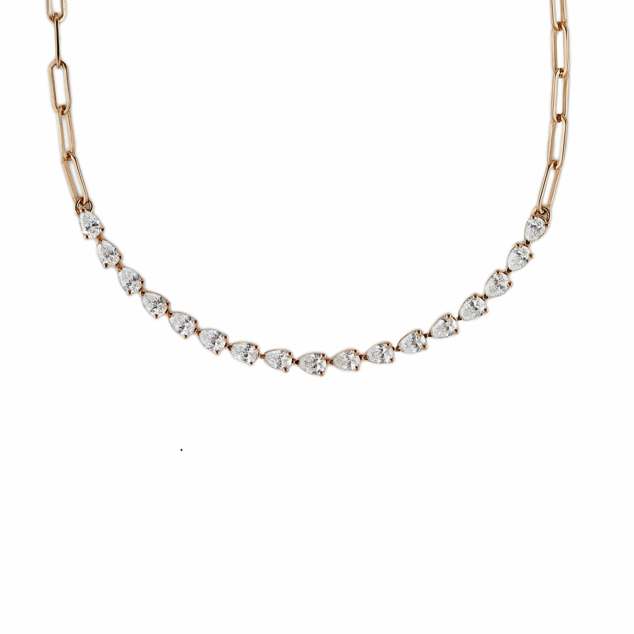 Pear-Shaped Diamond and Rose Gold Paperclip Necklace