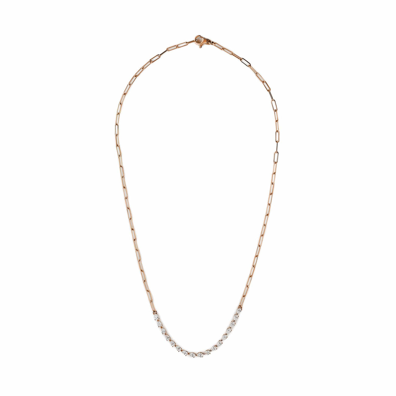 Pear-Shaped Diamond and Rose Gold Paperclip Necklace