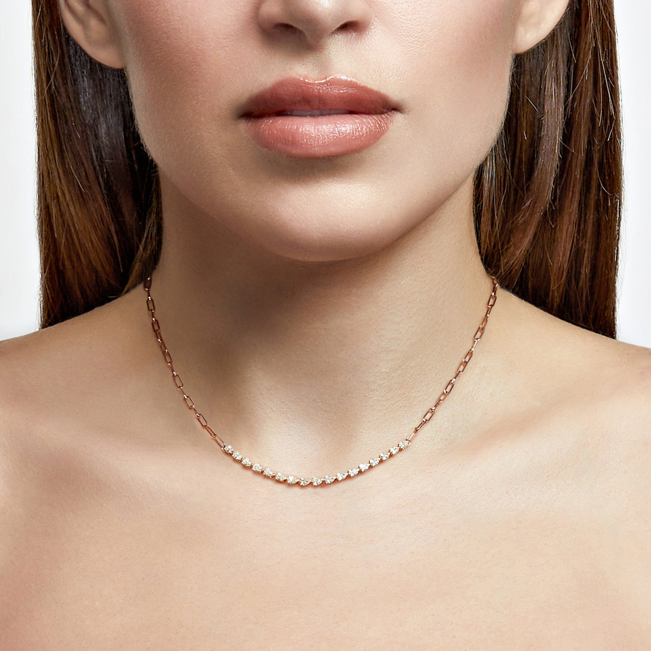 Pear-Shaped Diamond and Rose Gold Paperclip Necklace