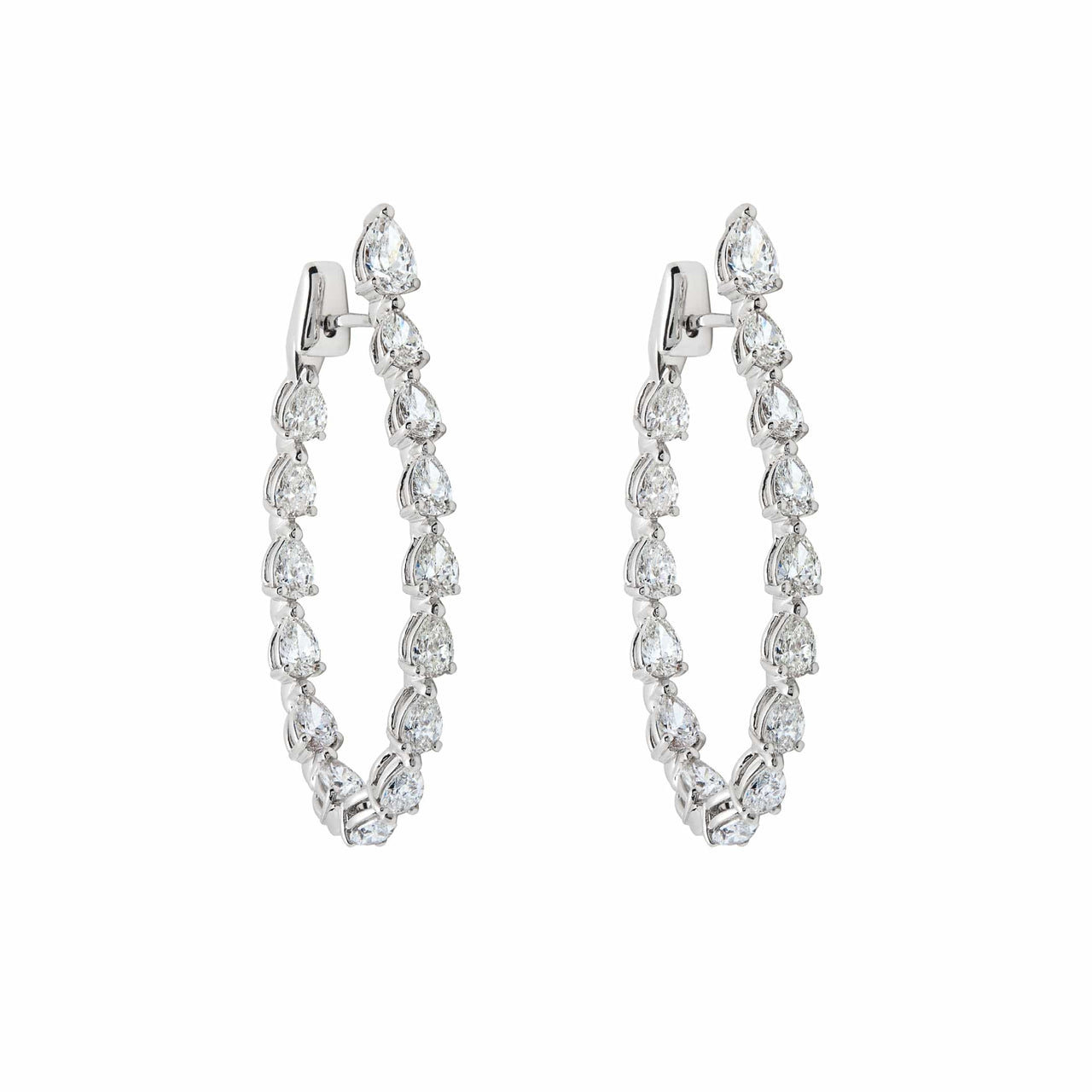 Pear-Shaped Diamond Hoop Earrings in White Gold