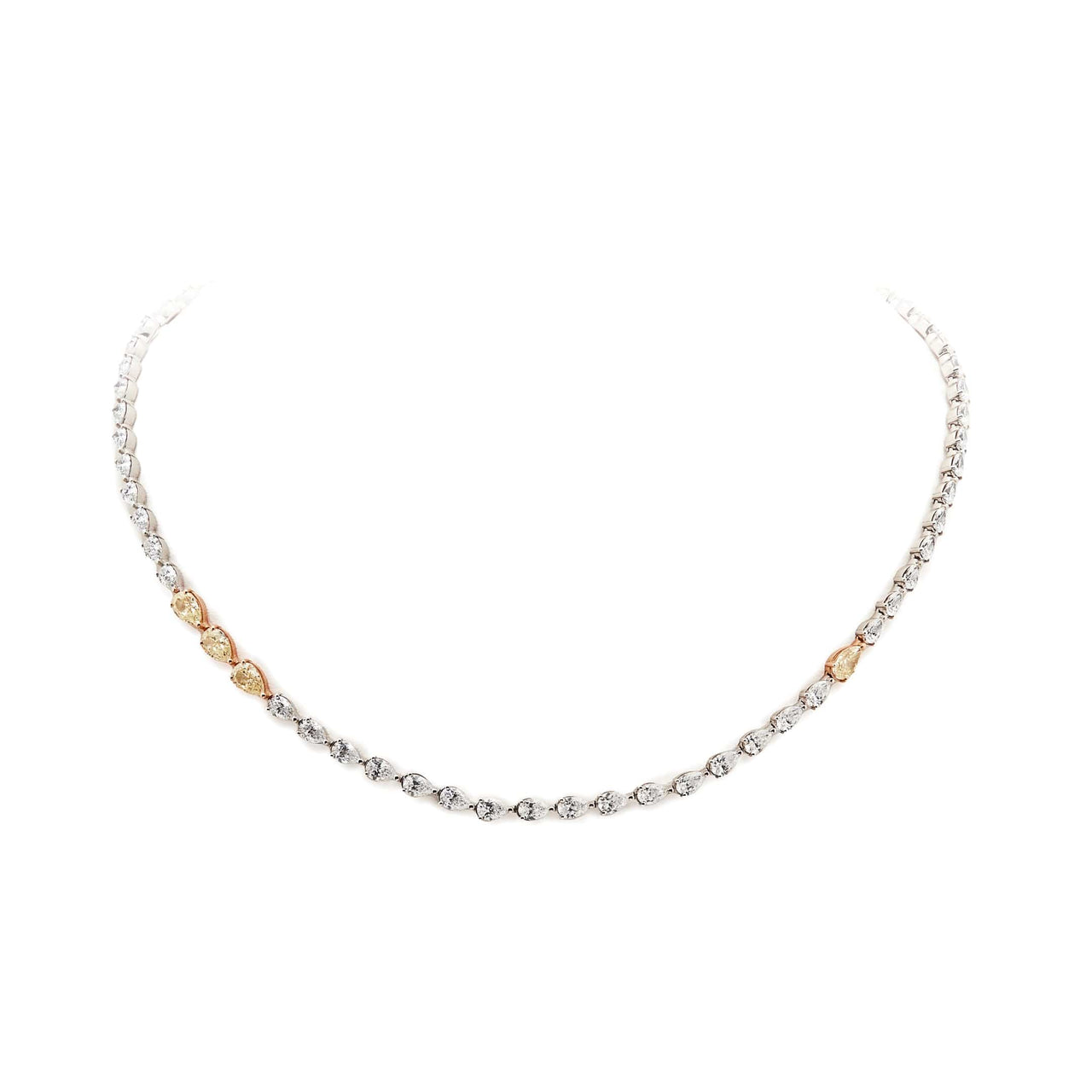 Pear-Shaped Diamond Riviére Tennis Necklace with Yellow Diamonds