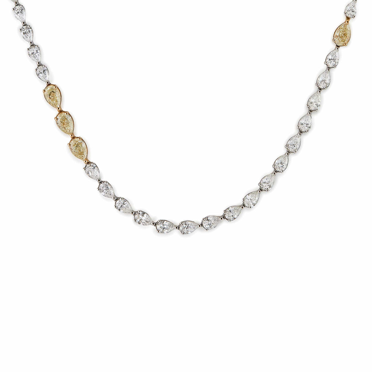 Pear-Shaped Diamond Riviére Tennis Necklace with Yellow Diamonds