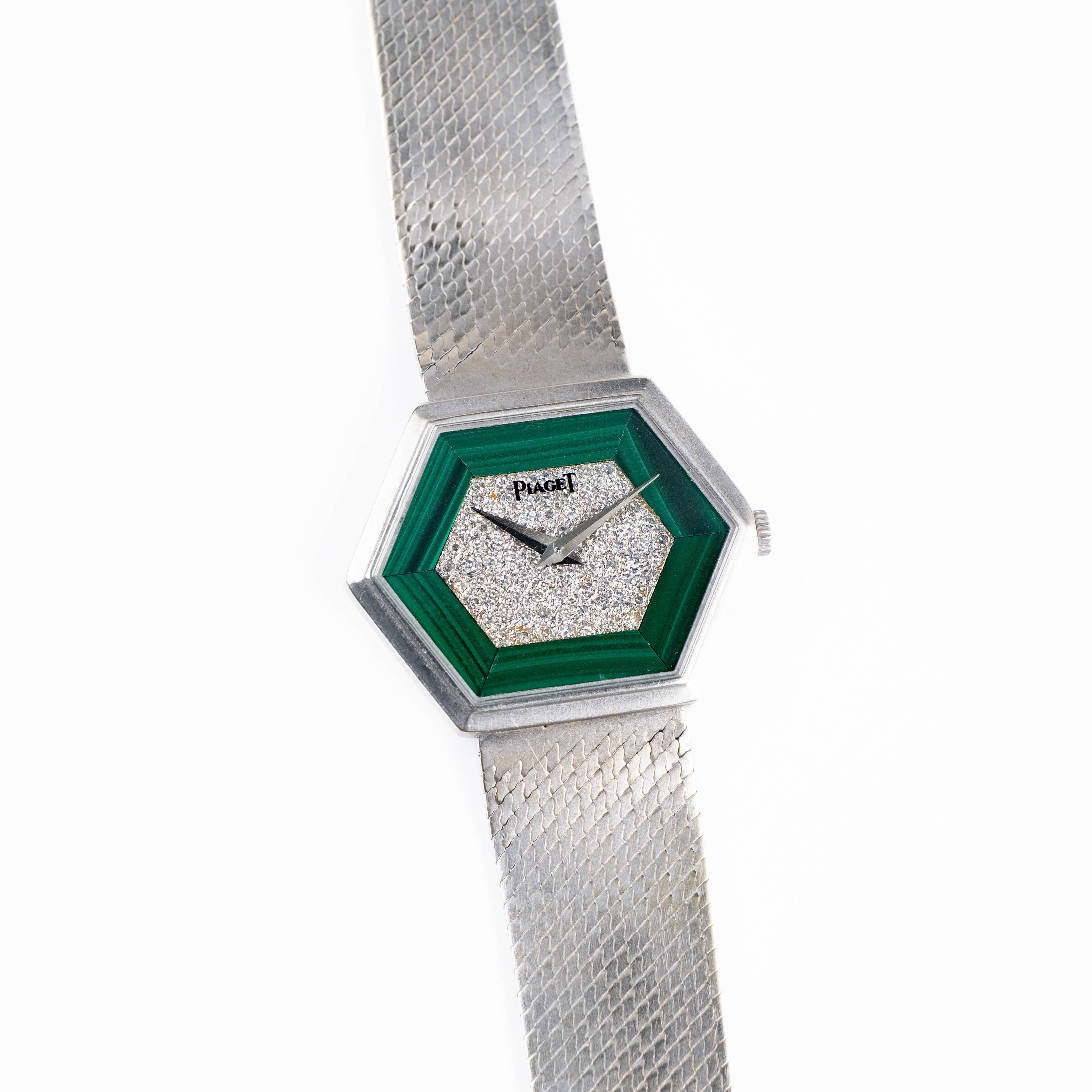 Piaget 9557B2 Hexagon White Gold Malachite Diamond Dial