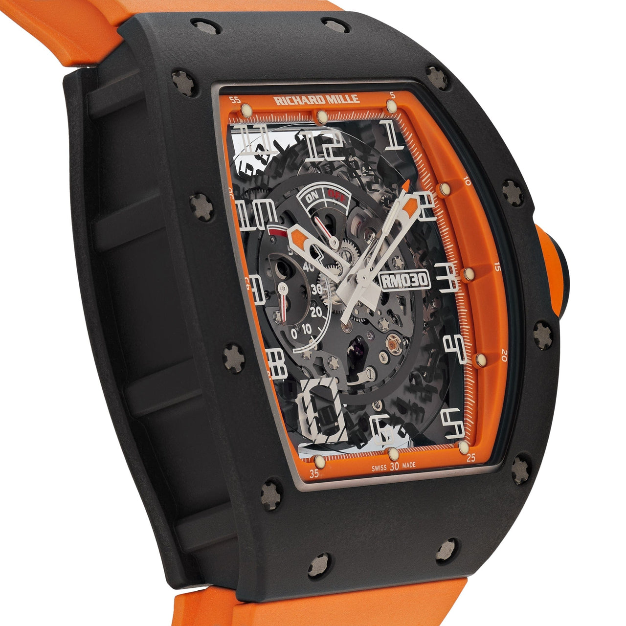 Luxury Watch Richard Mille Americas Black Carbon Orange Strap RM030 Limited Edition Wrist Aficionado