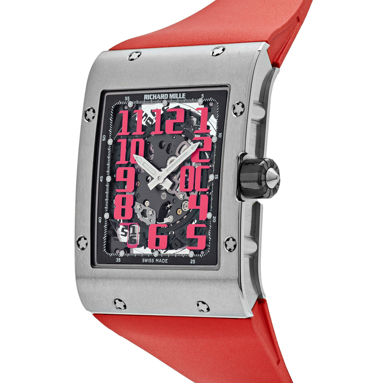Luxury Watch Richard Mille Ultra Thin White Gold Red Arabic Dial RM016 Wrist Aficionado