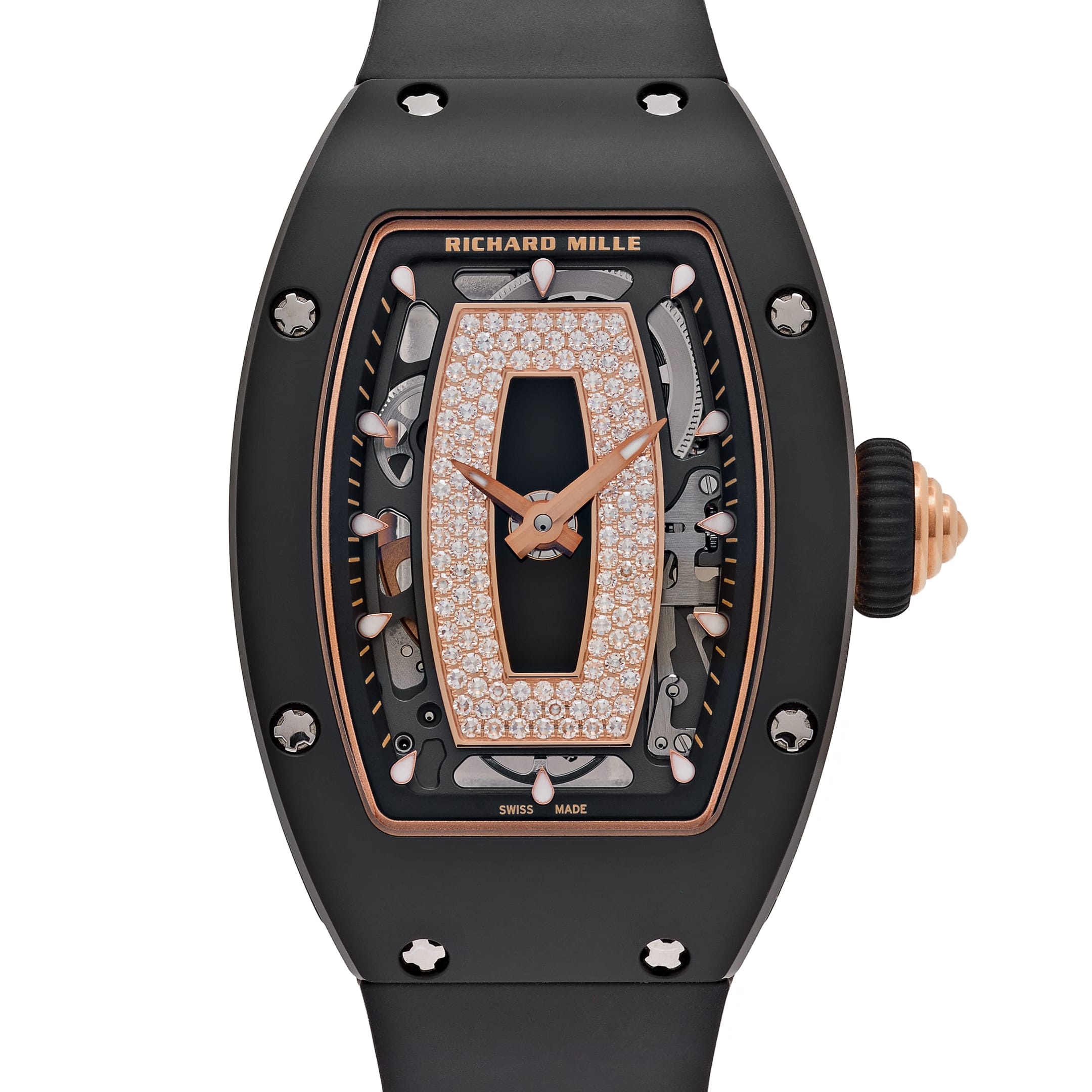 Richard Mille RM 07-01 'Ladies' Black Ceramic Rose Gold Diamond-Set Skeleton Dial