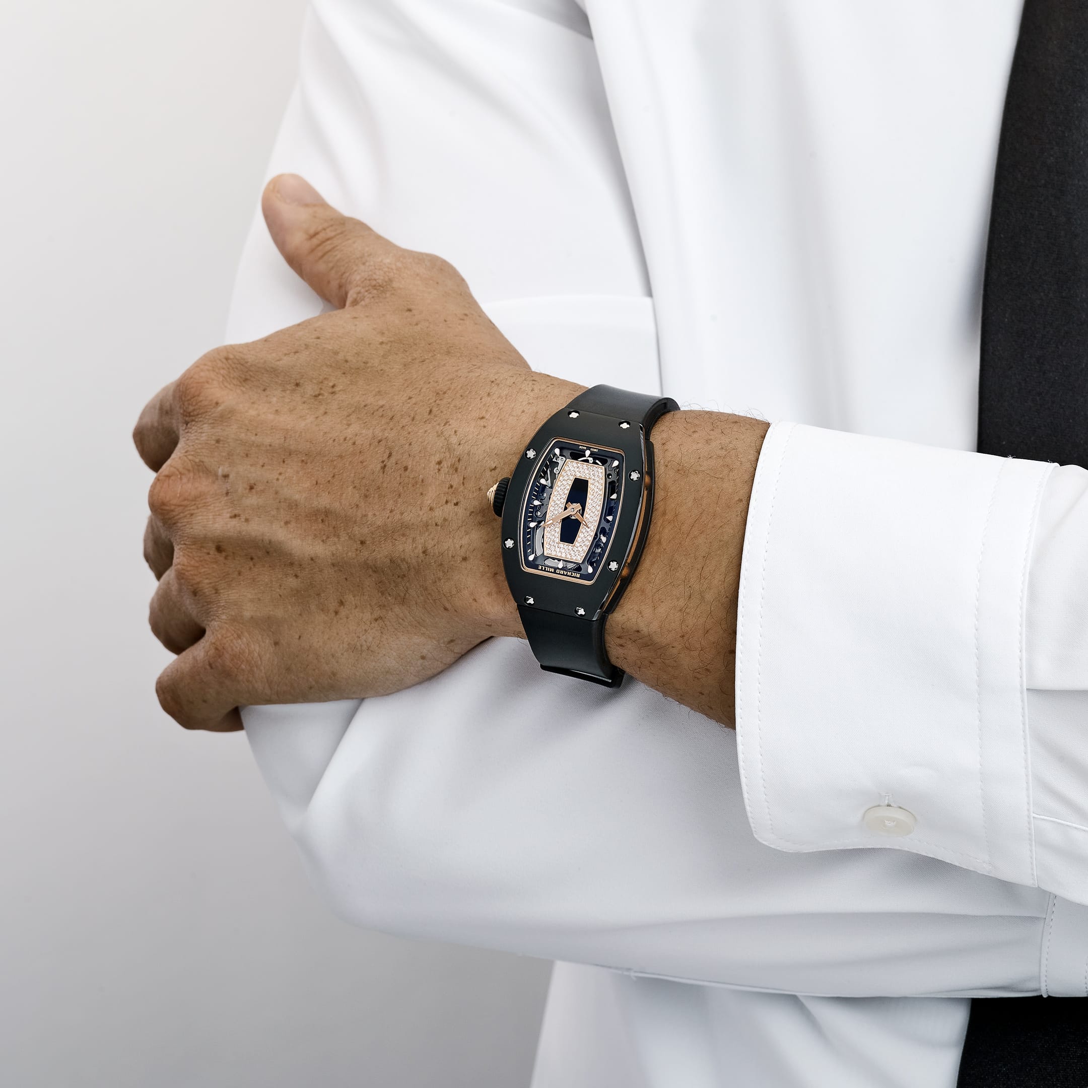 Richard Mille RM 07-01 'Ladies' Black Ceramic Rose Gold Diamond-Set Skeleton Dial