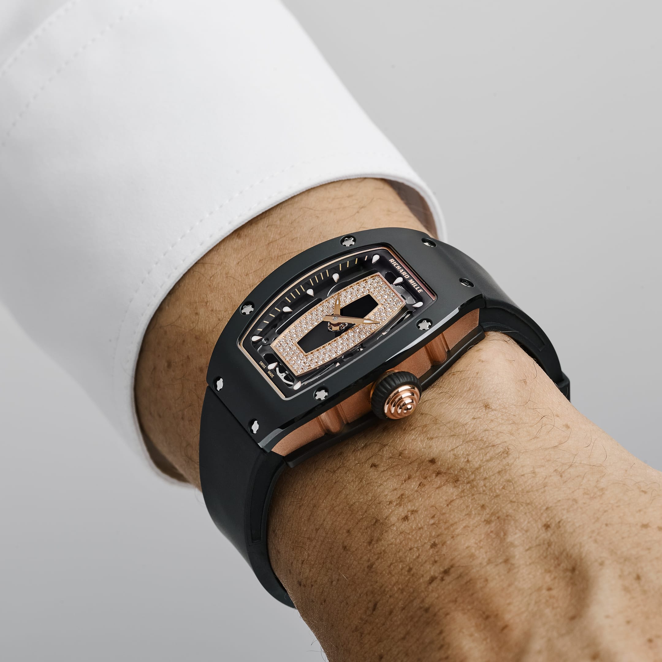 Richard Mille RM 07-01 'Ladies' Black Ceramic Rose Gold Diamond-Set Skeleton Dial