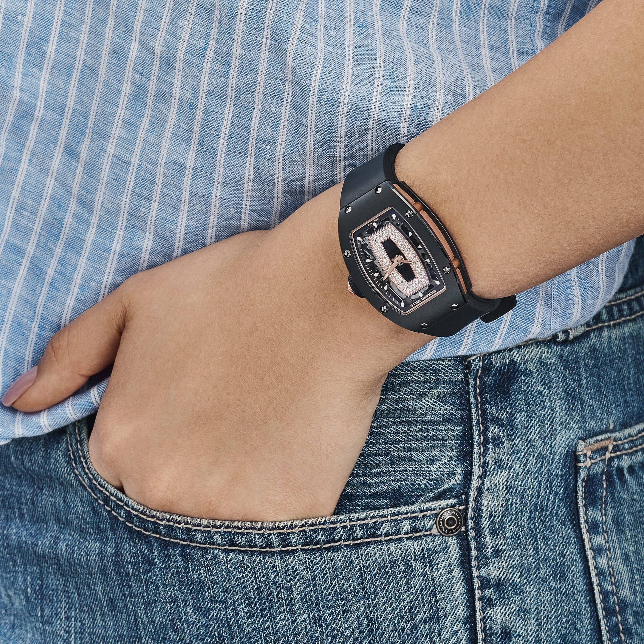 Richard Mille RM 07-01 'Ladies' Black Ceramic Rose Gold Diamond-Set Skeleton Dial