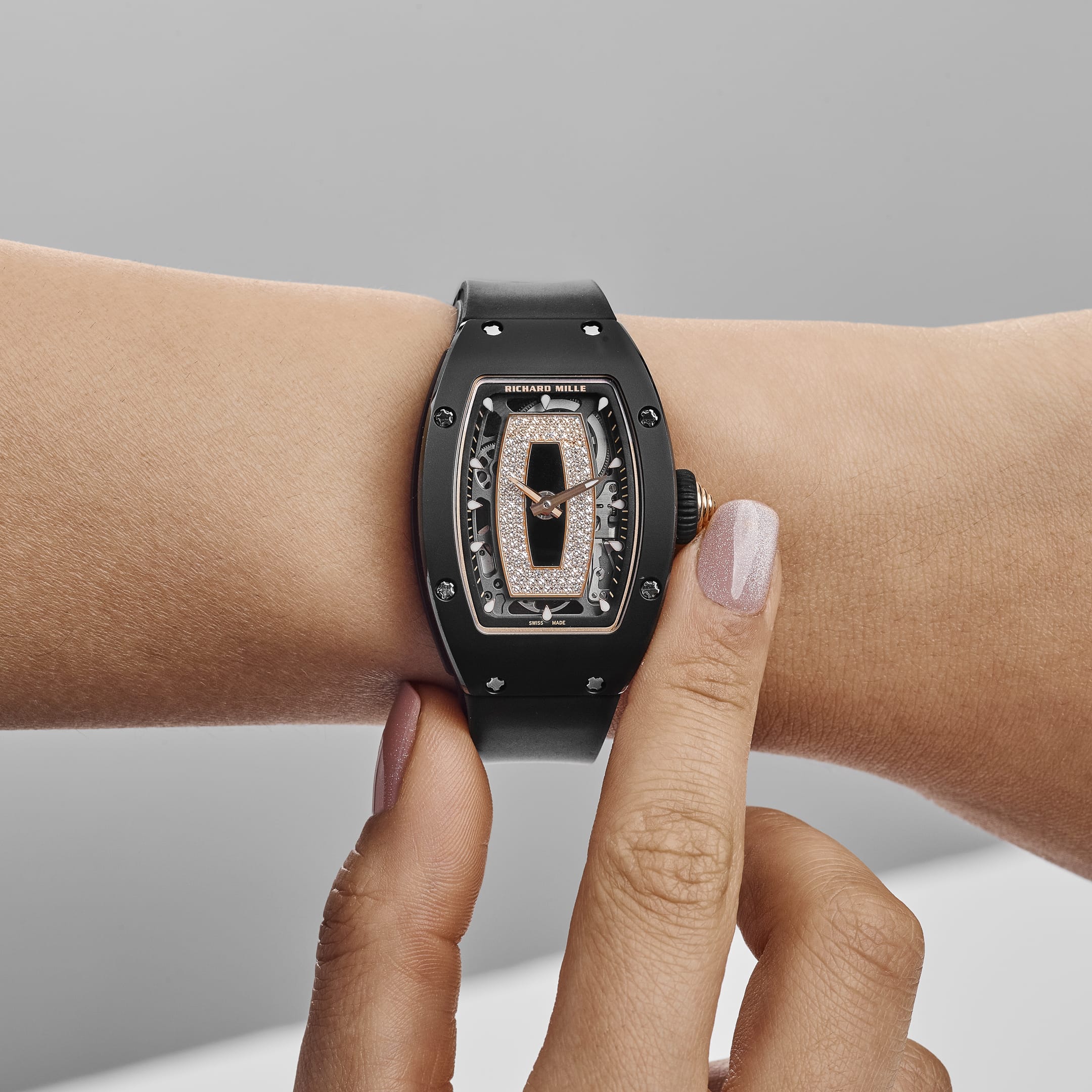 Richard Mille RM 07-01 'Ladies' Black Ceramic Rose Gold Diamond-Set Skeleton Dial