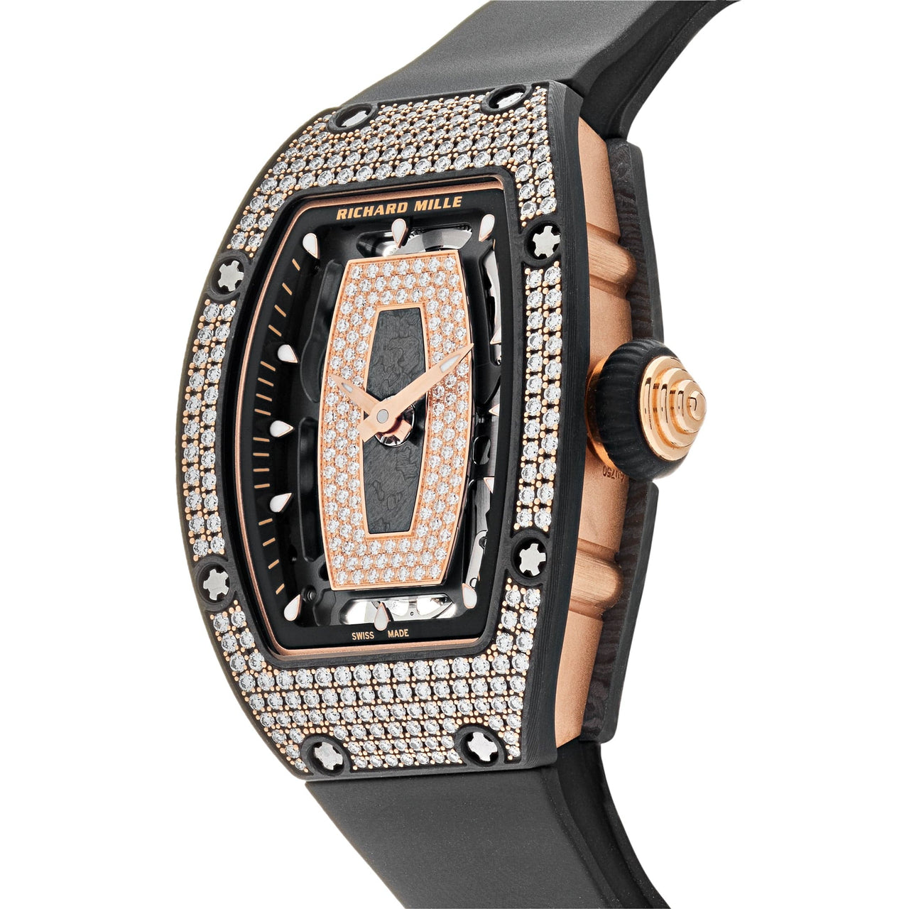 Luxury Watch Richard Mille Rose Gold Carbon TPT Diamond Set RM07-01 Wrist Aficionado