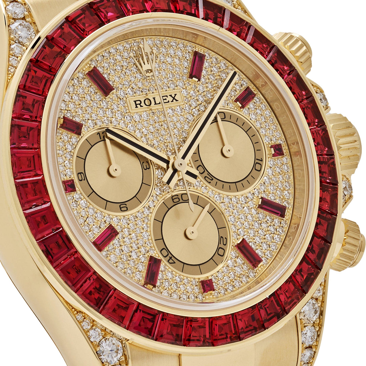 Rolex Cosmograph Daytona 126598TRU Yellow Gold Ruby Bezel Diamond Pave