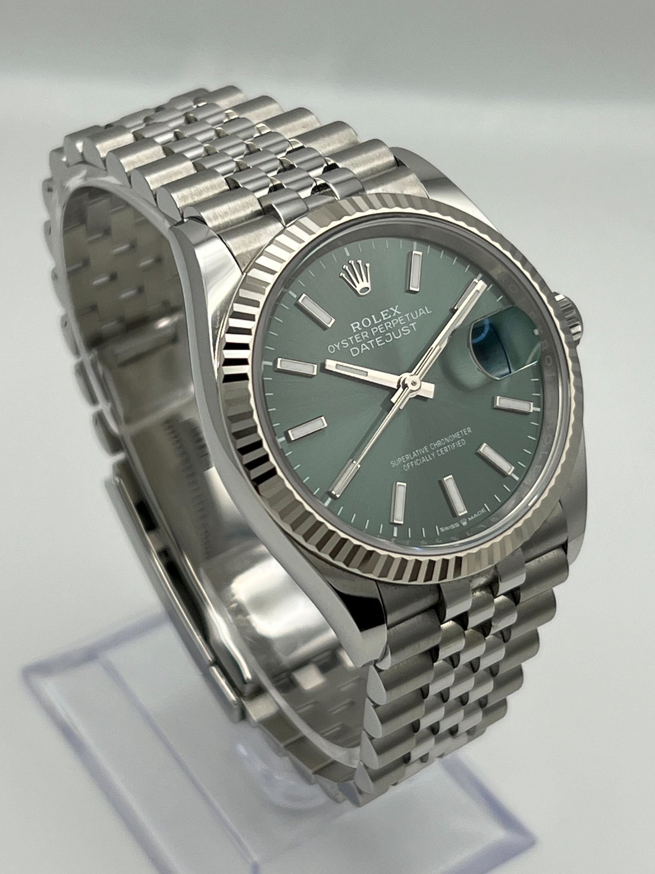 Rolex Datejust 126234 White Gold Stainless Steel Mint Green Dial Oyster (2022)