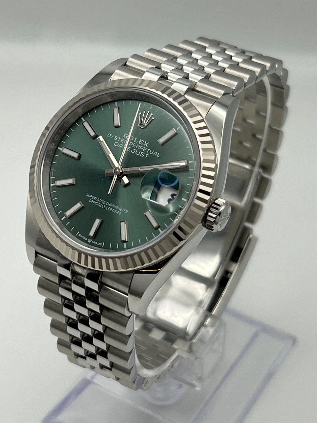 Rolex Datejust 126234 White Gold Stainless Steel Mint Green Dial Oyster (2022)