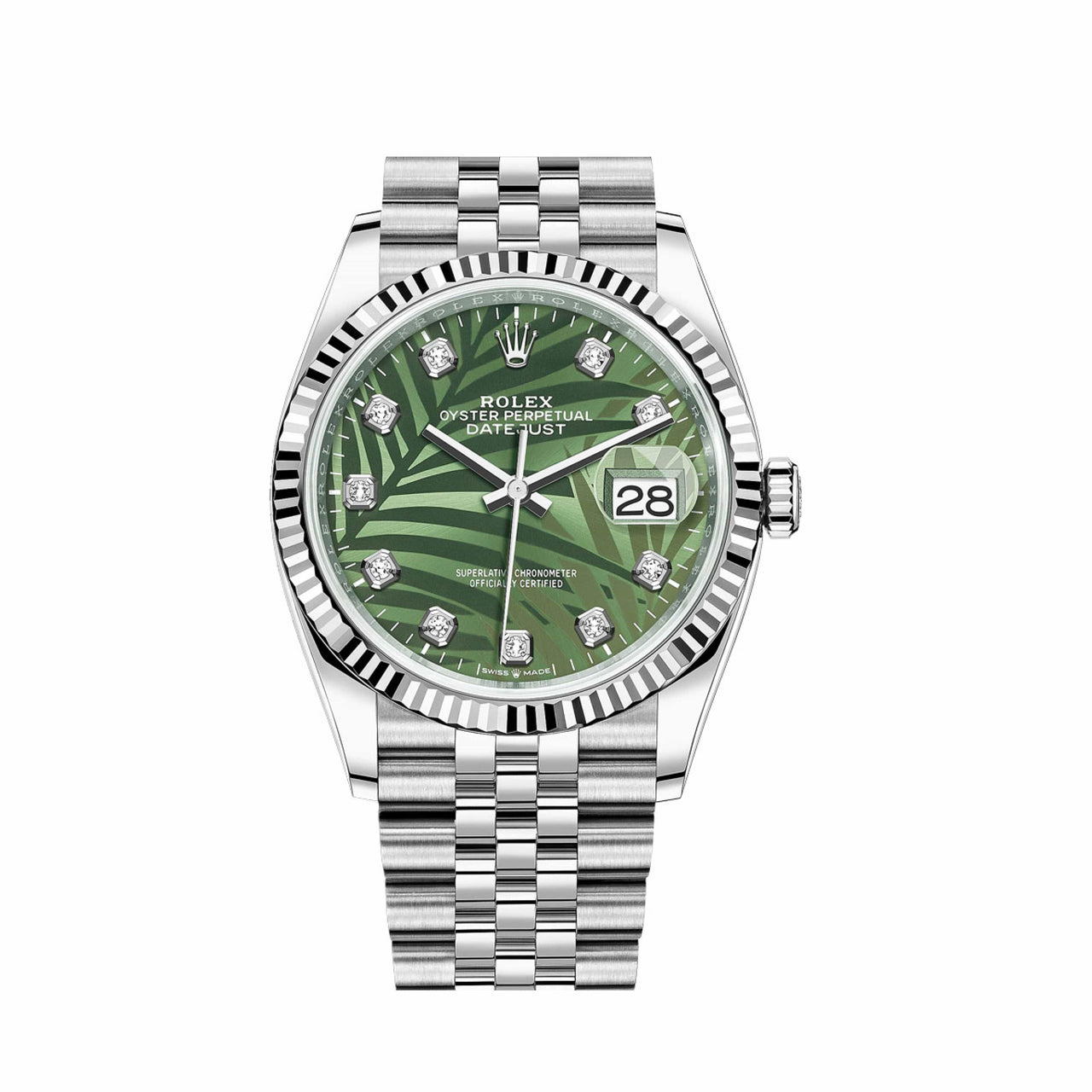 Rolex Datejust 126234 White Gold Stainless Steel Palm Motif Diamond Dial Jubilee (2024)