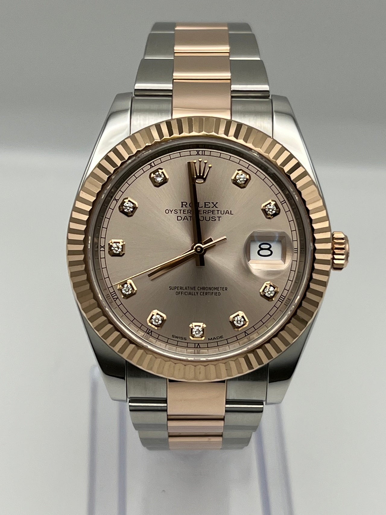 Rolex Datejust 126331 Rose Gold Stainless Steel Sundust Diamond Dial Front 1
