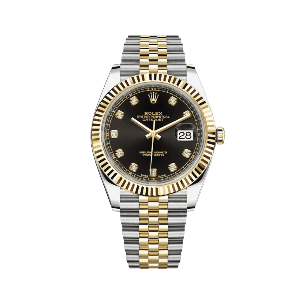 Luxury Watch Rolex Datejust 41 Yellow Gold & Stainless Steel Black Diamond Dial 126333 Wrist Aficionado