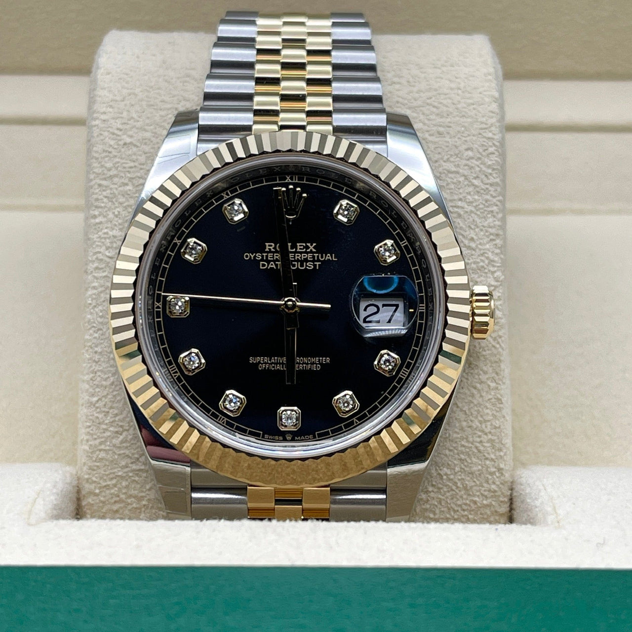 Luxury Watch Rolex Datejust 41 Yellow Gold & Stainless Steel Black Diamond Dial 126333 Wrist Aficionado