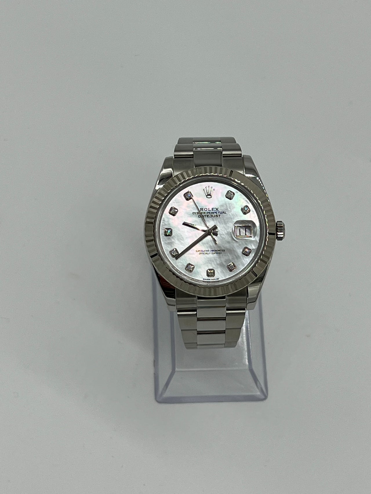 Luxury Watch Rolex Datejust 41 Stainless Steel MOP Diamond Dial 126334 Wrist Aficionado