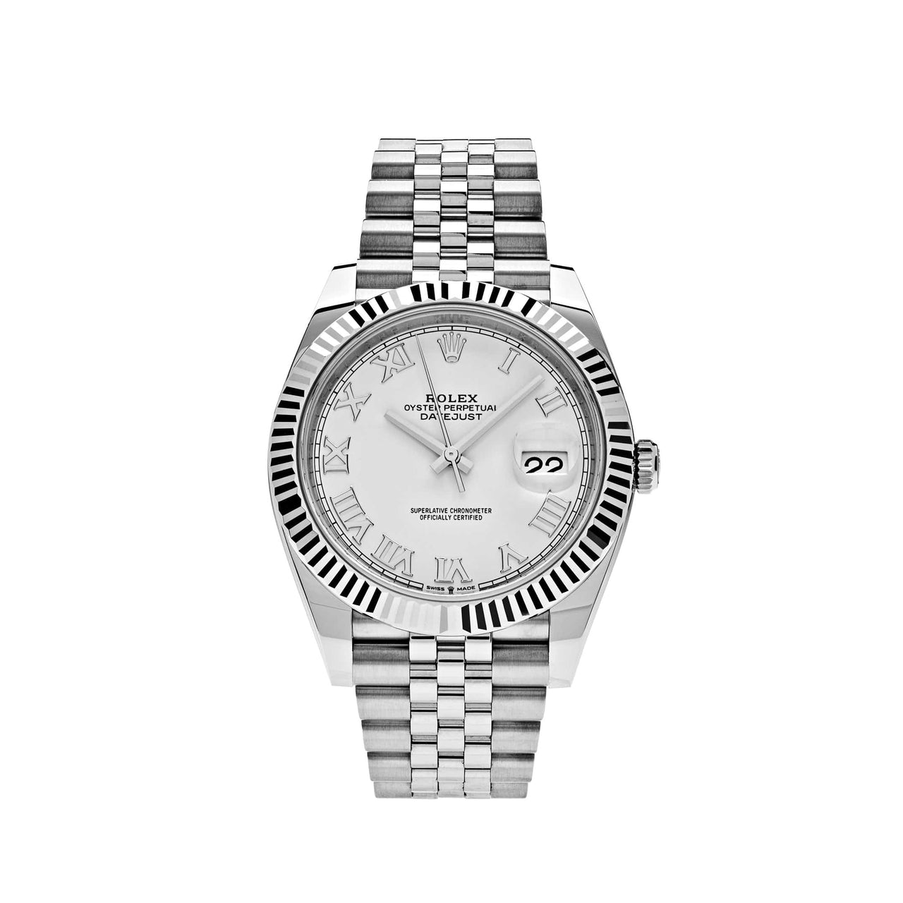 Luxury Watch Rolex Datejust 41 Stainless Steel White Roman Dial Jubilee 126334 Wrist Aficionado