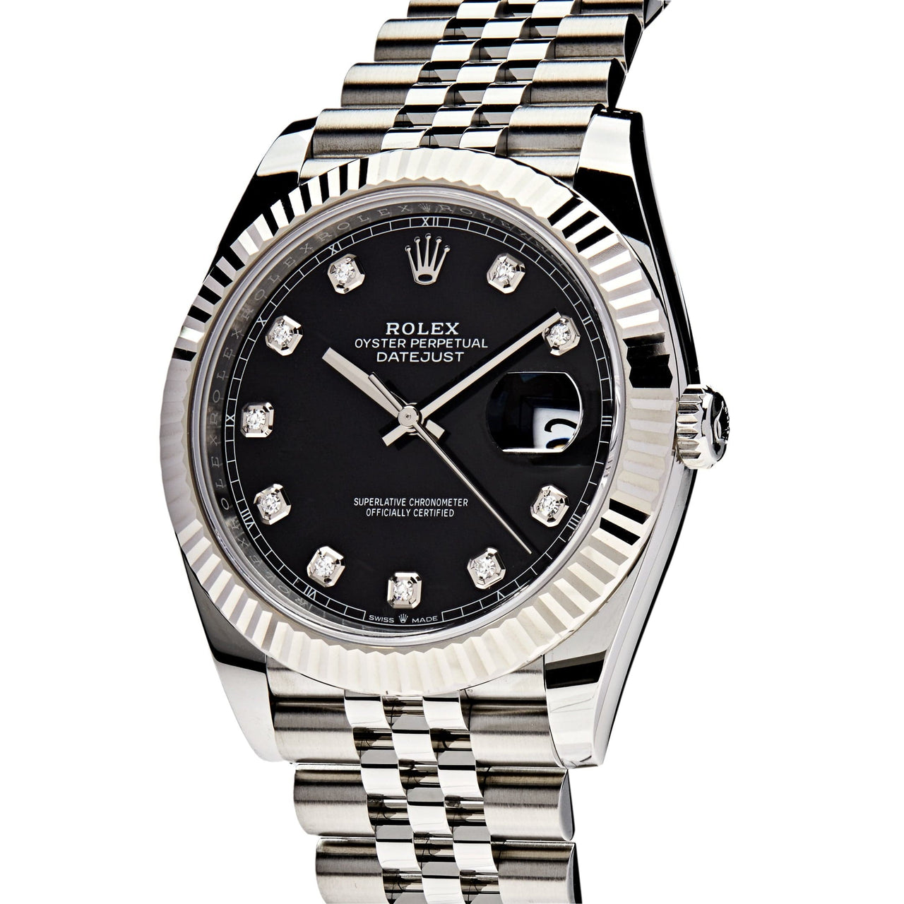 Luxury Watch Rolex Datejust 41 Steel & White Gold Black Diamond Dial Jubilee 126334 (2022) Wrist Aficionado
