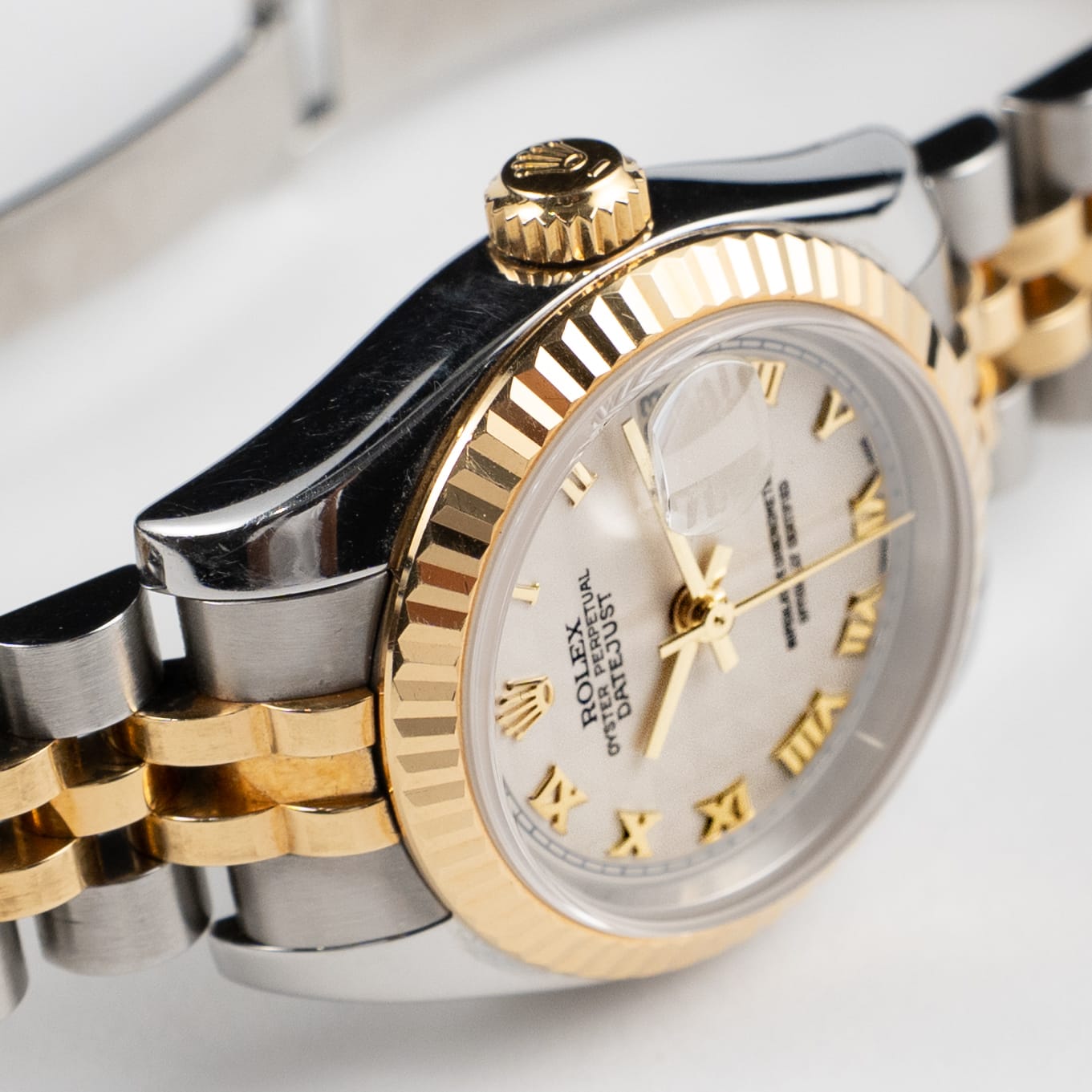Rolex Datejust 179173 'Ladies' Stainless Steel Yellow Gold Ivory Pyramid Roman Numerals Dial Jubilee (2005)